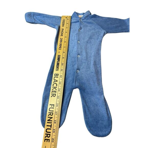 Vintage 0-3 Months Newborn Unisex Small Steps Baby Sleeper Terry Cloth Blue - Picture 4 of 8